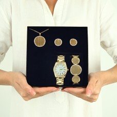 Forentina Altın Kaplama Kolye Küpe Bileklik Saat Hediye Set PS1991