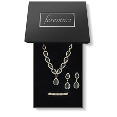 Forentina Siyah Taşlı Kolye Küpe Bileklik Düğün Seti PS2186