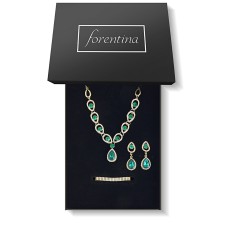 Forentina Yeşil Taşlı Su Yolu Kolye Küpe Bileklik Düğün Seti PS2187