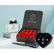 Forentina Tektaş Kolye Küpe Yüzük - Çikolata & Kadife Kırmızı Gül Parfüm Set PS2892