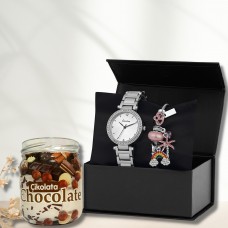 Forentina Kadın Gri Metal Kol Saati Gökkuşağı Bileklik Kombin - Çikolata Kokulu Mum - Yoğun Koku PS307000TR