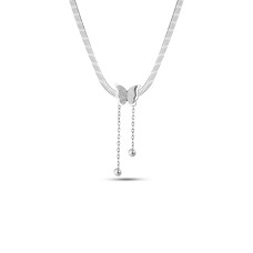 Forentina Gümüş Kaplama Kelebek Kolye Tektaş Küpe Kombin Set PS3164