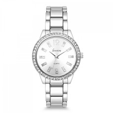 Forentina Gümüş Kaplama Taşlı Kolye Küpe Yüzük Bileklik Saat Yapay Güllü Kutuda Hediye Set PS3371