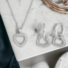 Forentina Gümüş Kaplama Zirkon Taşlı Kalp Kolye Küpe Takı Seti PS3444