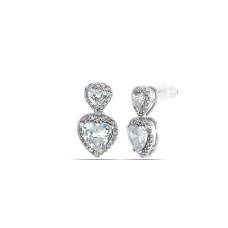 Forentina Gümüş Kaplama Çift Kalpli Kolye Küpe -Kalpli Kutuda Pembe-Beyaz Güllü Hediye Seti PS4000