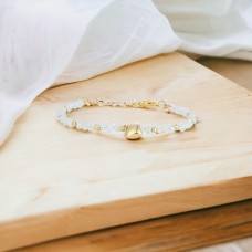 Forentina Altın Kaplama Beyaz Taşlı Kalpli Bayan Bileklik PS3542