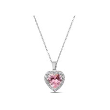 Forentina Gümüş Kaplama Pembe Taşlı Kolye Yüzük-Özel Pembe Yapay Güllü Kutuda Hediye Set PS3862