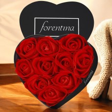 Forentina Baget Kolye Küpe Yüzük-Kırmızı Kadife Güllü Hediye Seti PS3988