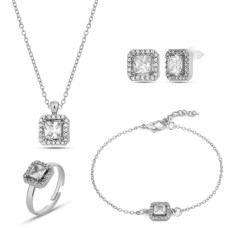 Forentina Gümüş Kaplama Baget Takı-Kalpli Led Lamba-Kırmızı Kadife Güllü Ayıcıklı Hediye Set PS3990