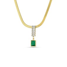 Forentina Yeşil Taşlı Gold Renk Kolye Küpe Kombin Set PS4101