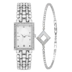 Forentina Gri Metal Bayan Kol Saati-Taşlı Bileklik Kombin PS4108