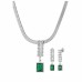 Forentina Yeşil Taşlı Gümüş Renk Kolye Küpe Kombin Set PS4111