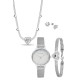 Forentina Gri Yılan Zincir Kalpli Kolye Bileklik Küpe-Saat Kombin PS4117