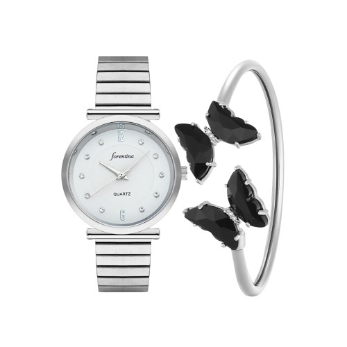 Forentina Metal Bayan Kol Saati-Siyah Kelebekli Kelepçe Bileklik PS4121