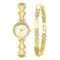 Forentina Gold Renk Bayan Metal Kol Saati Taşlı Bileklik Kombin Set PS4122