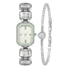 Forentina Beyaz Taşlı Gri Bayan Kol Saati-Taşlı Kalpli Bileklik PS4124