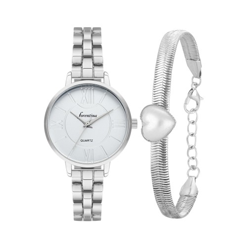 Forentina Bayan Gri Kol Saati-Kalpli İnci Model Gri Bileklik PS4127