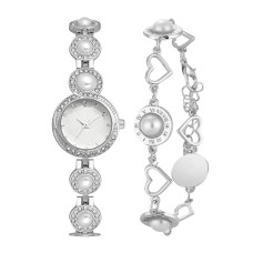 Forentina Gri Renk İncili Kol Saati-İnci Model Bileklik Set PS4131