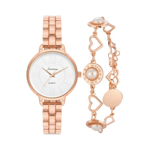 Forentina Bayan Rose Kol Saati-İnci Model Rose Bileklik Kombin PS4132