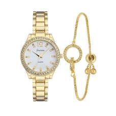 Forentina Gold Renk Metal Kol Saati-Taşlı Halka Model Asansör Bileklik PS4133