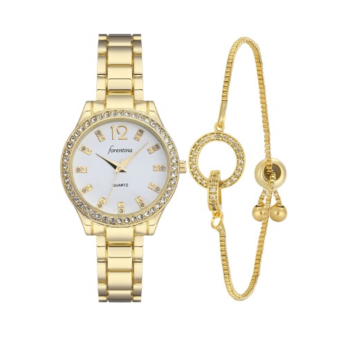 Forentina Gold Renk Metal Kol Saati-Taşlı Halka Model Asansör Bileklik PS4133