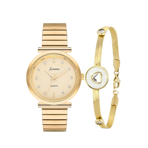 Forentina Gold Renk Metal Bayan Kol Saati-Yılan Zincirli Kalpli Bileklik Set PS4136 Forentina Gold Renk Metal Bayan Kol Saati-Yılan Zincirli Kalpli Bileklik Set PS4136