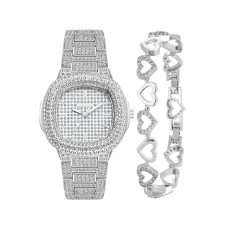 Forentina Gri Zirkon Taşlı Bayan Kol Saati-Taşlı Kalp Bileklik PS4137