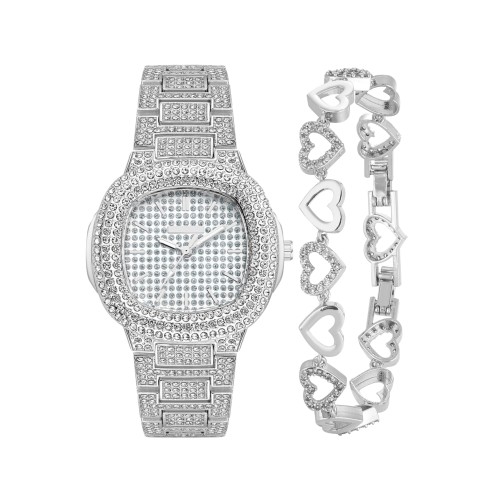 Forentina Gri Zirkon Taşlı Bayan Kol Saati-Taşlı Kalp Bileklik PS4137