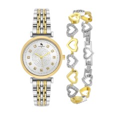 Forentina Çift Renk Bayan Kol Saati-Çift Renkli Kalpli Bileklik Set PS4139
