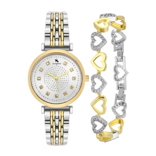 Forentina Çift Renk Bayan Kol Saati-Çift Renkli Kalpli Bileklik Set PS4139