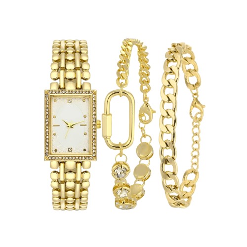 Forentina Bayan Metal Kol Saati-Taşlı Zincir 2li Bileklik Set PS4140