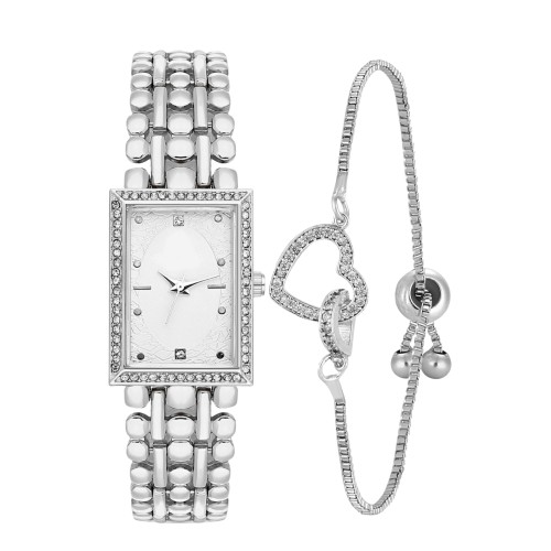 Forentina Bayan Gri Metal Kol Saati-Gri Kalpli Asansör Bileklik PS4141