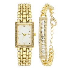 Forentina Bayan Metal Kol Saati-Taşlı Zincir Bileklik Kombin Set PS4142