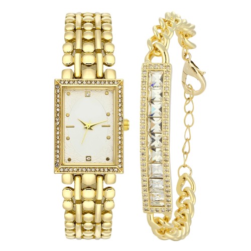 Forentina Bayan Metal Kol Saati-Taşlı Zincir Bileklik Kombin Set PS4142