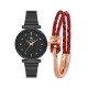 Forentina Bayan Siyah Kol Saati-Kırmızı Deri Bileklik Kombin Set PS4143