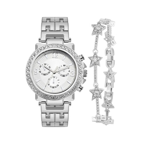 Forentina Taşlı Gri Metal Kol Saati-Taşlı Yıldız Bileklik Kombin PS4146