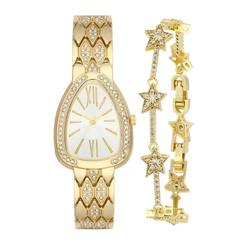 Forentina Gold Renk Taşlı Kol Saati-Yıldız Bileklik Kombin PS4147