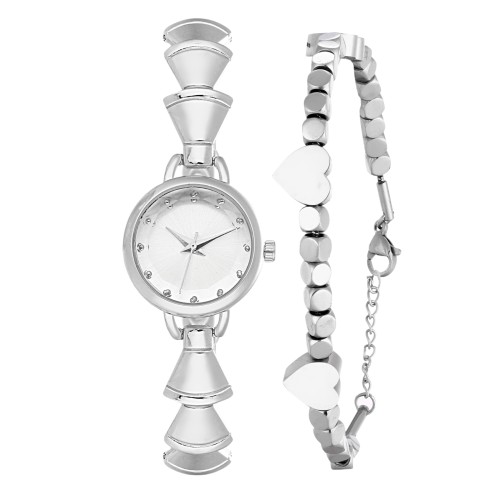 Forentina Gri Metal Bayan Kol Saati-Gri Kalpli Bileklik Set PS4148 Forentina Gri Metal Bayan Kol Saati-Gri Kalpli Bileklik Set PS4148