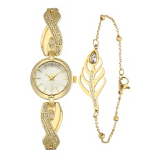 Forentina Taşlı Bayan Kol Saati-Yaprak Model Bileklik Kombin Set PS4149