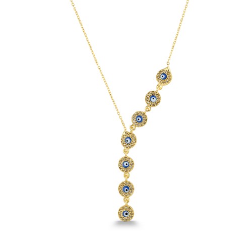 Forentina Bayan Nazar Boncuklu Gold Renk Sallantılı Kolye PS4158