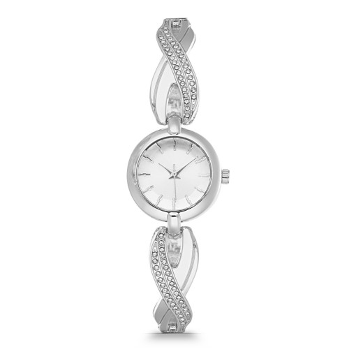 Forentina Gümüş Rengi Taşlı Tasarım Bayan Kol Saati PS4166