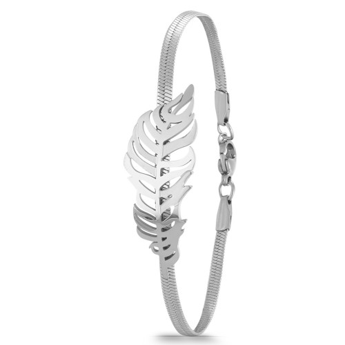 Forentina Yılan Zincirli Gri Yaprak Bayan Bileklik PS4179 Forentina Yılan Zincirli Gri Yaprak Bayan Bileklik PS4179