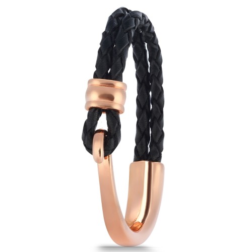 Forentina Bayan Siyah Deri Örgü Bileklik PS4189