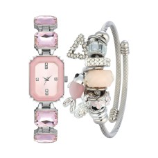 Forentina Pembe Taşlı Bayan Kol Saati-Pembe Balıklı Charm Bileklik Set PS4200